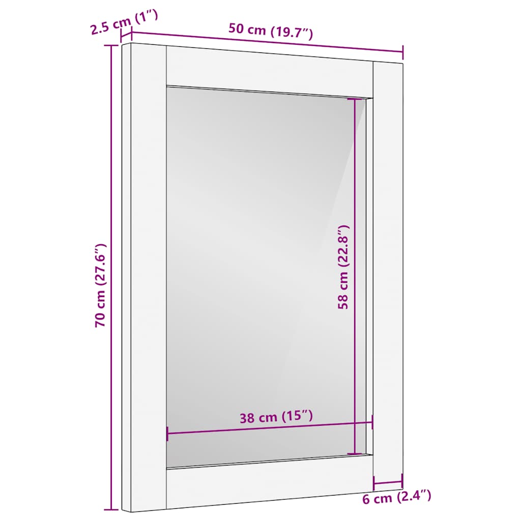 Badkamerspiegel 50x70x2,5 cm massief mangohout bruin