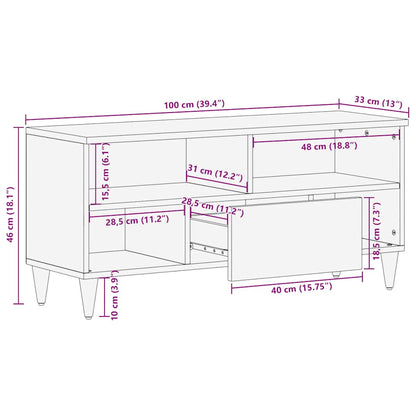 Tv-meubel 100x33x46 cm massief mangohout zwart