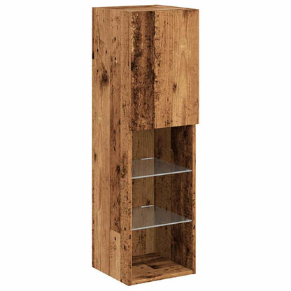 Tv-meubels met LED-verlichting 2 st 30,5x30x102 cm oud hout