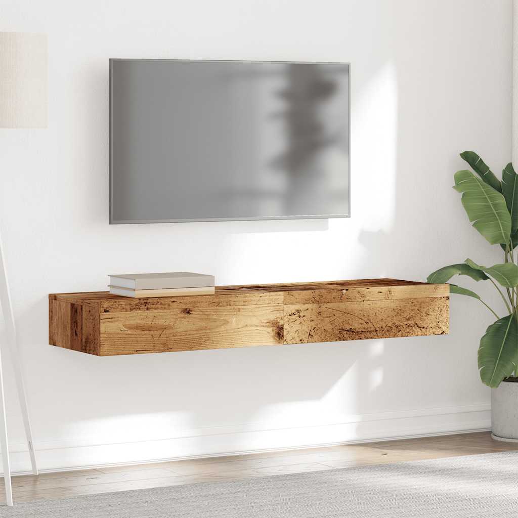 Tv-meubels met LED-verlichting 2 st 60x35x15,5 cm oud hout