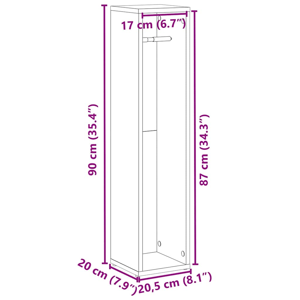 Badkamerkast met rolhouder 20,5x20x90 cm wit