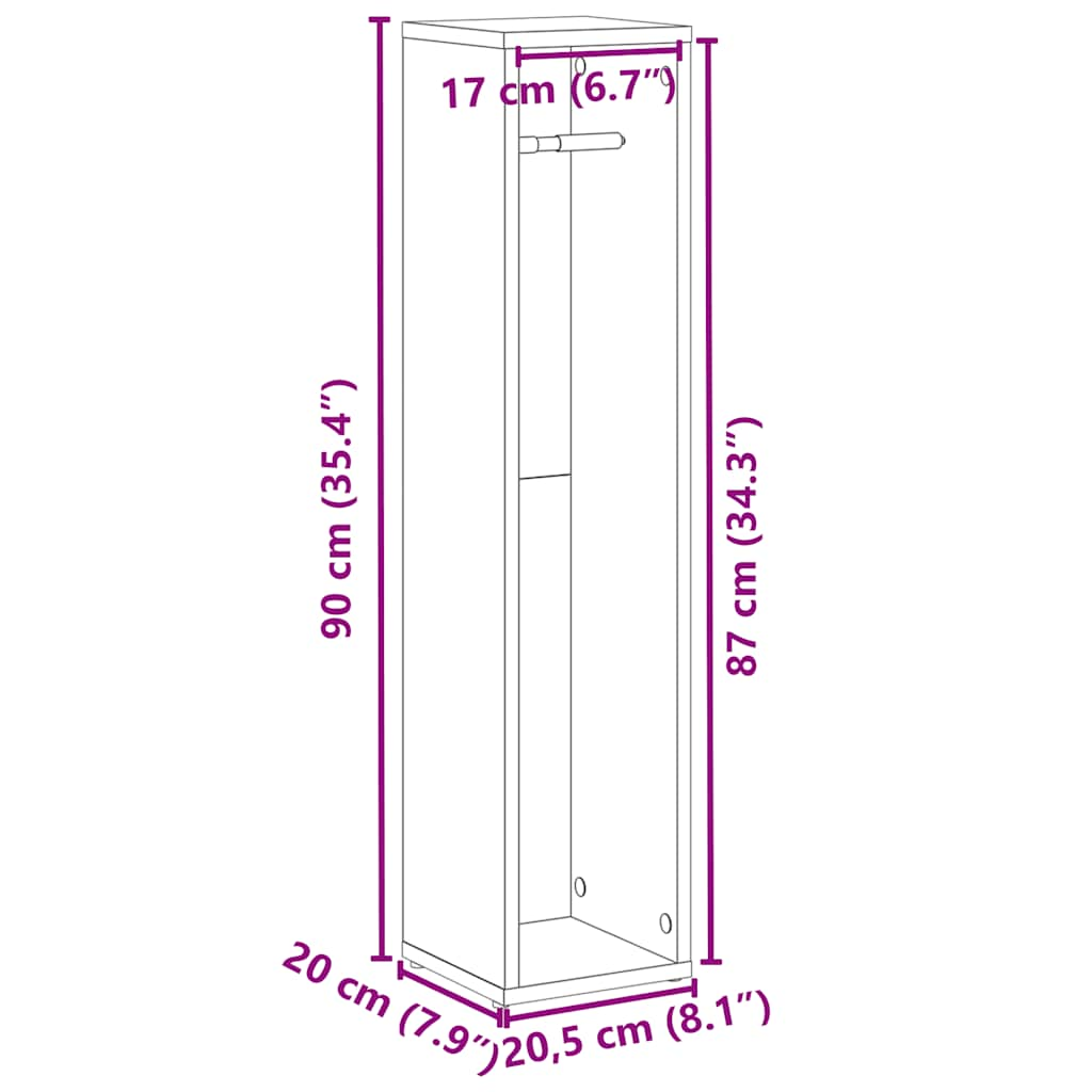 Badkamerkast met rolhouder 20,5x20x90 cm sonoma eikenkleurig