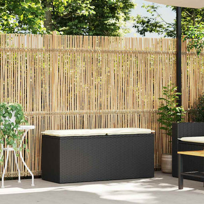 Tuinbank met kussen 110x40x44 cm poly rattan zwart