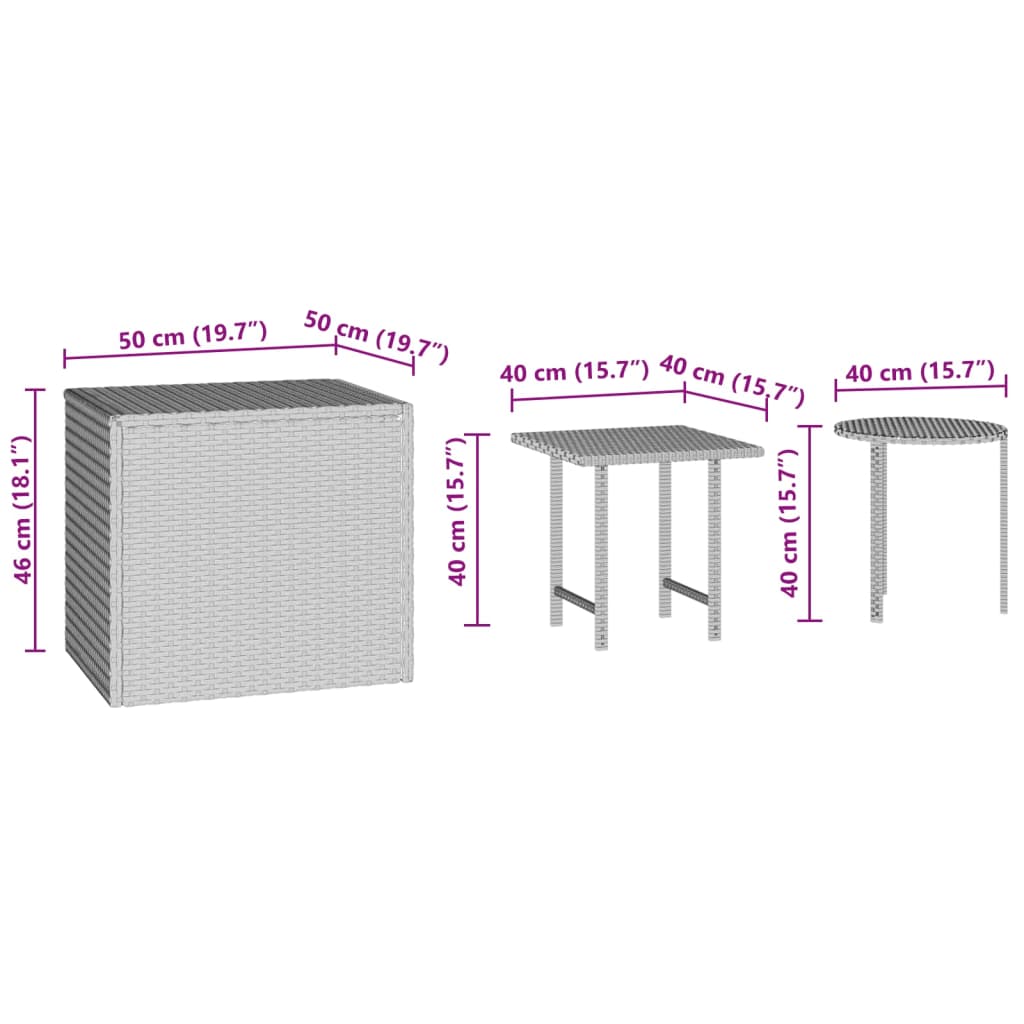 Tuinbijzettafels 3 st poly rattan bruin