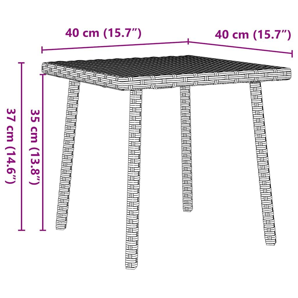 Tuin salontafel rechthoekig 40x40x37 cm poly rattan lichtgrijs