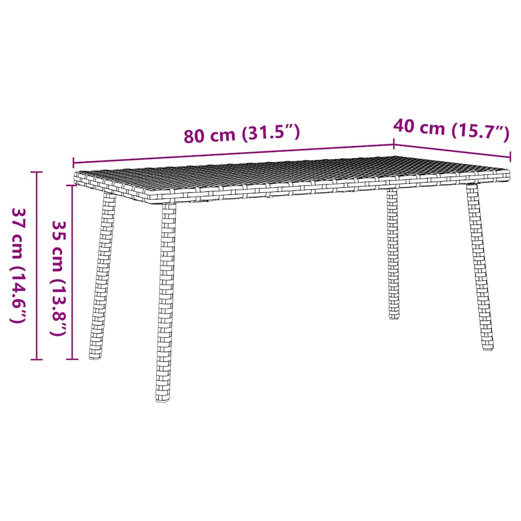 Tuin salontafel rechthoekig 80x40x37 cm poly rattan beige