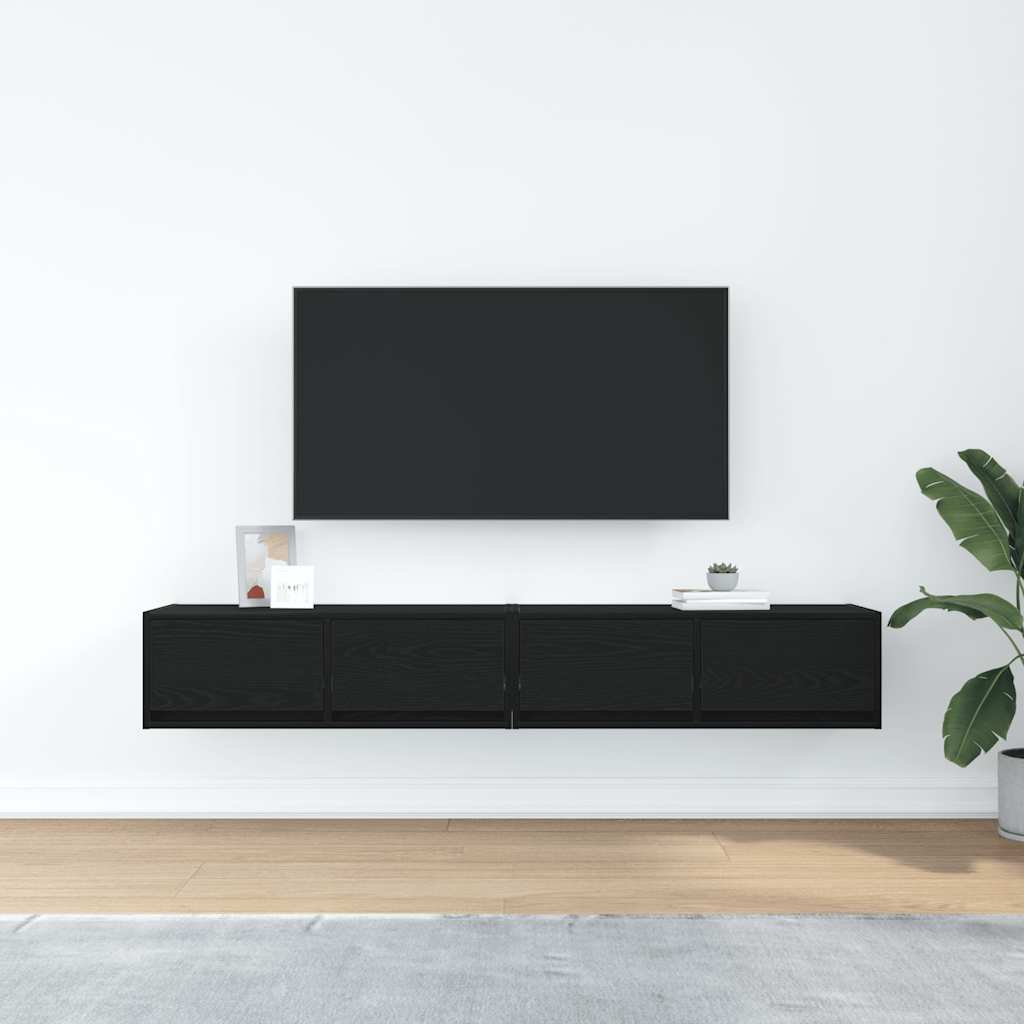 Tv-kasten 2 st 80x31x25,5 cm spaanplaat zwart eikenkleurig