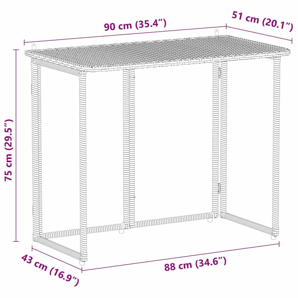 Tuintafel inklapbaar 90x51x75 cm poly rattan zwart