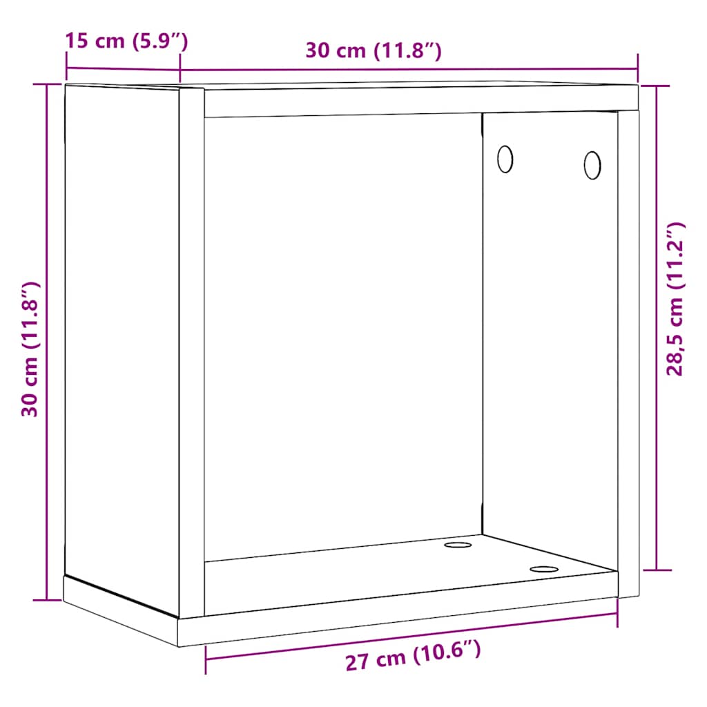 Wandschappen kubus 6 st 30x15x30 cm bewerkt hout zwart eiken