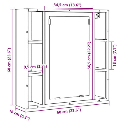 Badkamerspiegelkast 60x16x60 cm spaanplaat oud hout