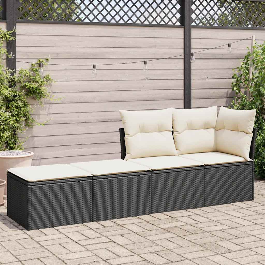 2-delige Loungeset met kussens poly rattan acacia zwart