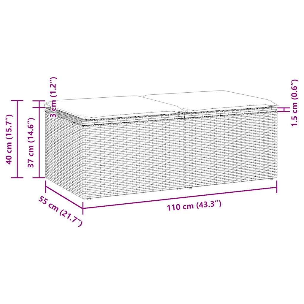 2-delige Loungeset met kussens poly rattan acacia zwart