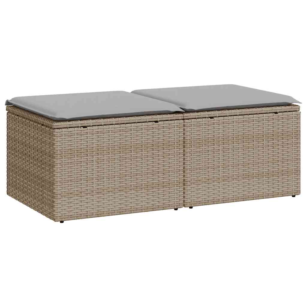 2-delige Loungeset met kussens poly rattan acacia beige