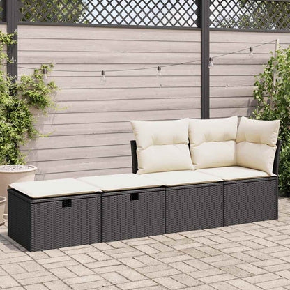 2-delige Loungeset met kussens poly rattan acacia zwart