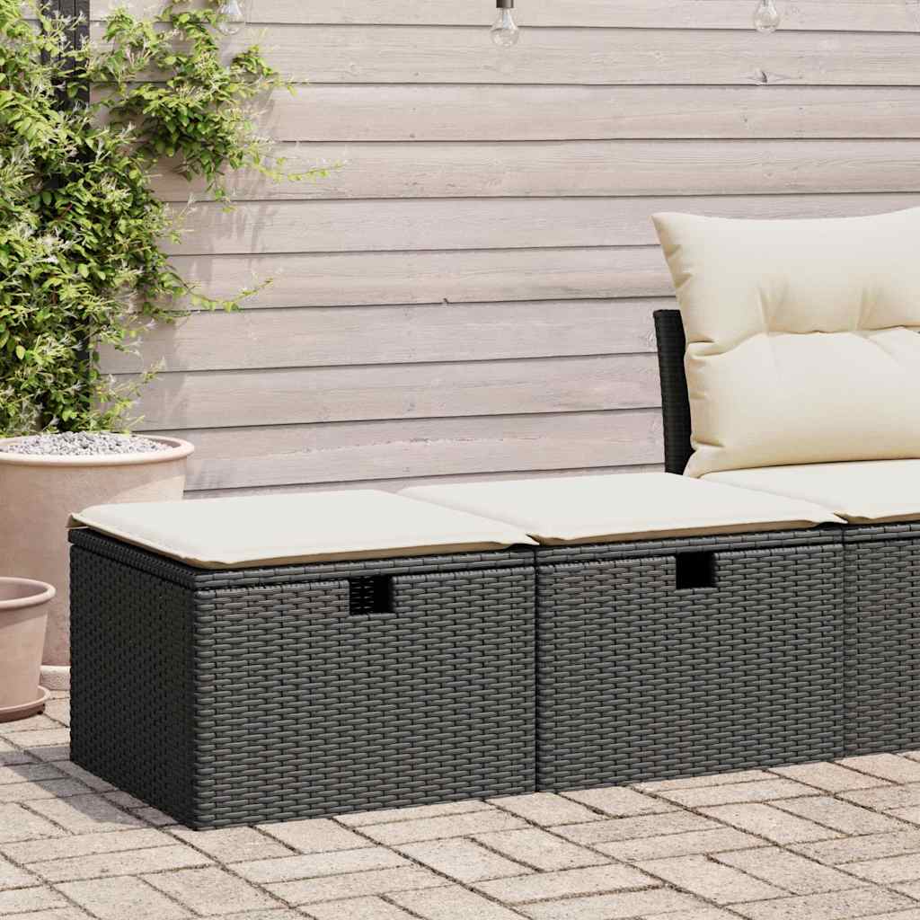 2-delige Loungeset met kussens poly rattan acacia zwart