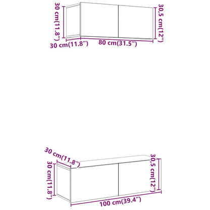 2-delig Tv-meubelset wandmontage bewerkt hout oud houtkleurig