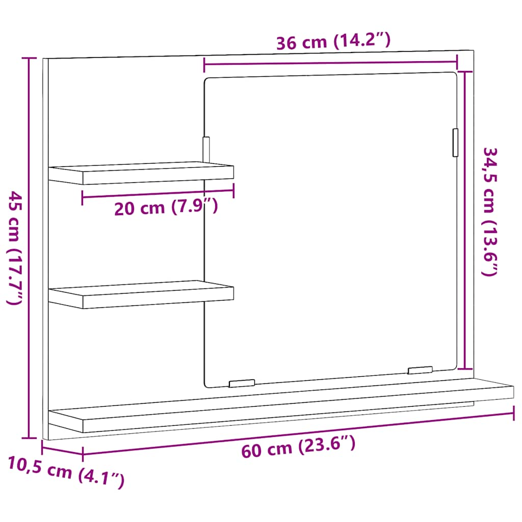 Badkamerspiegel 60x10,5x45 cm spaanplaat zwart eikenkleurig